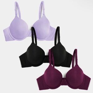 Fruit of the Loom Women's T-Shirt Bra 3 Pack 
Lilac Whisper/Purple/Black 
36D